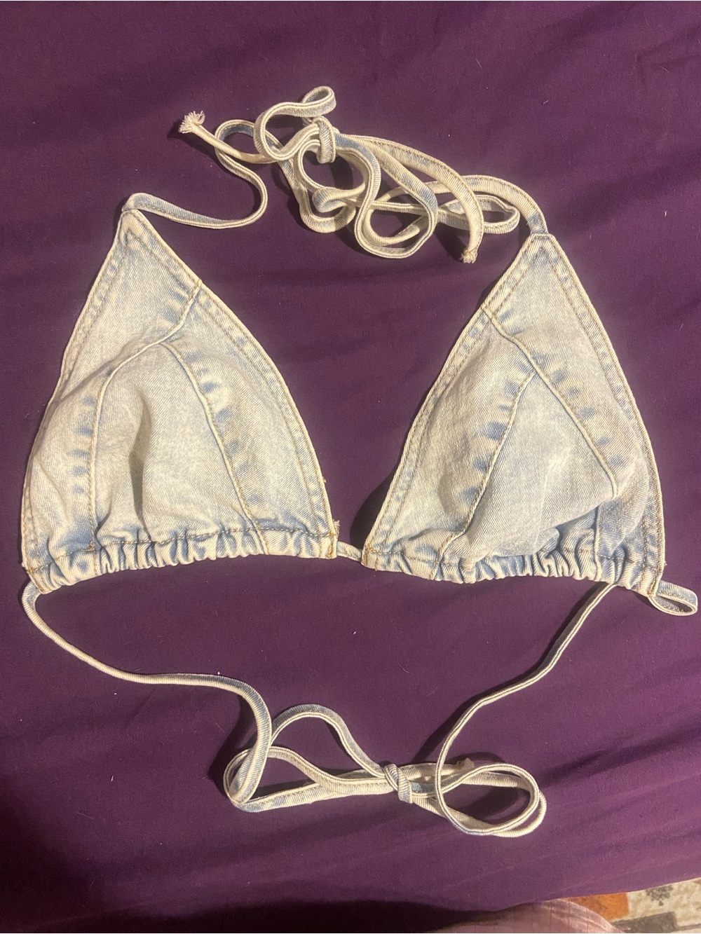 Light Wash Denim Triangle Bikini Top